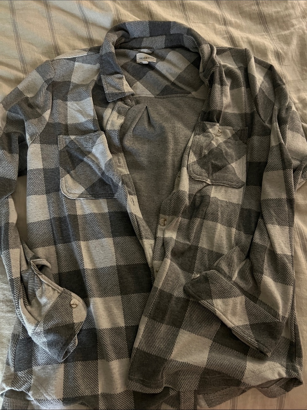 5/$10 item Thread & Supply Men's Gray Plaid Button-Down Shirt